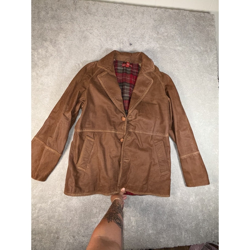 Vintage Sundance Leather Redford Ranch Field Jacket Plaid Wool Blend Lining M